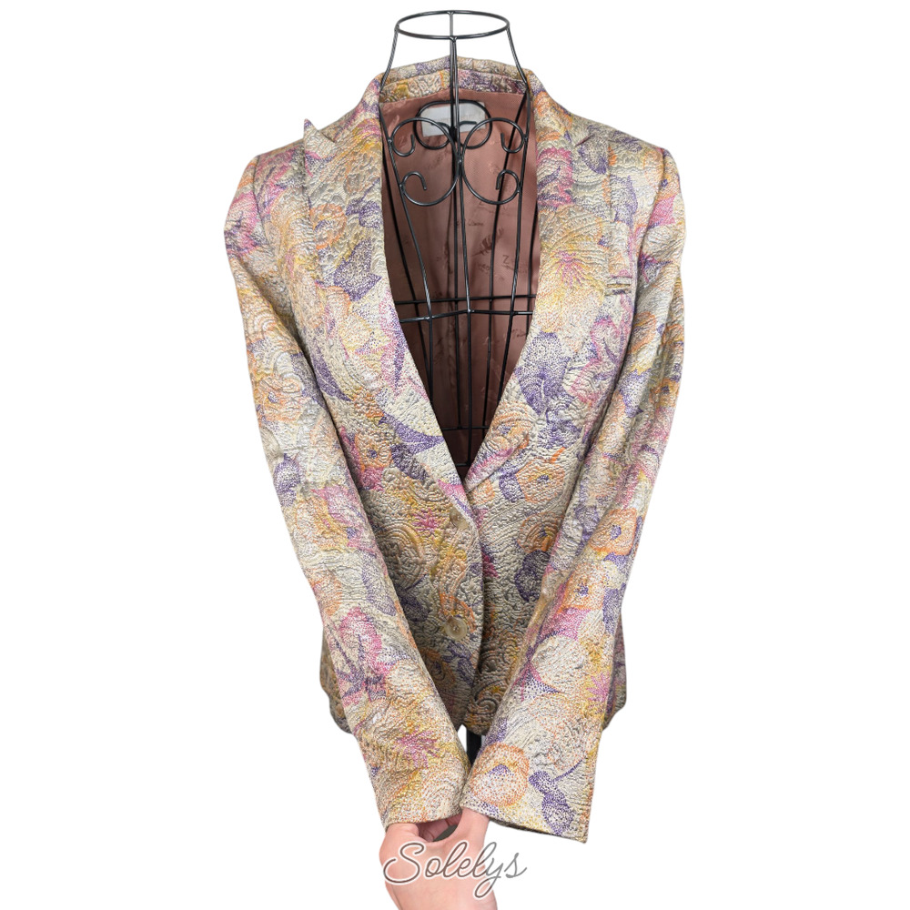 Zadig & Voltaire Deluxe Virginie Embossed Floral Gold Purple Blazer 36 Small - Picture 10 of 14